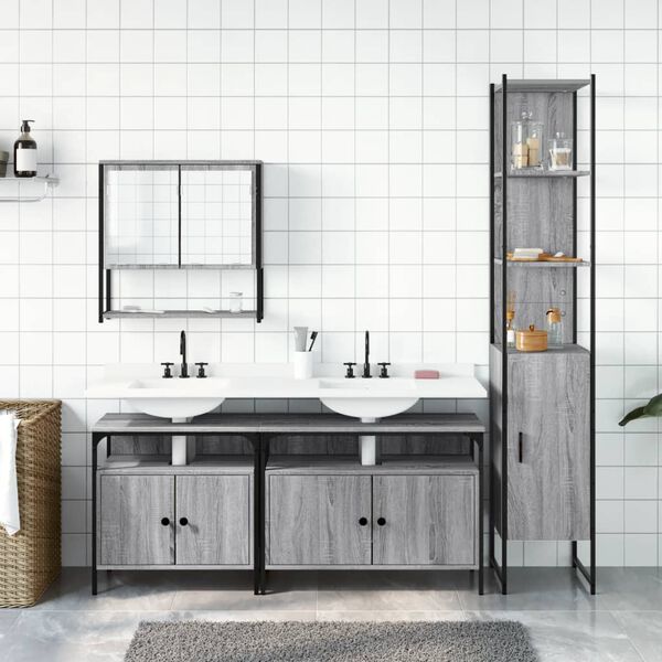 vidaXL Set Mobili da Bagno 4 pz Grigio Sonoma in Legno Multistrato