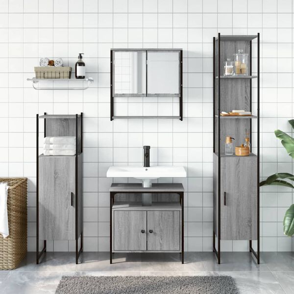 vidaXL Set Mobili da Bagno 4 pz Grigio Sonoma in Legno Multistrato