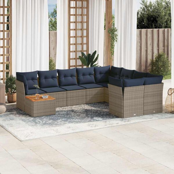 vidaXL Set Divani da Giardino 10 pz con Cuscini Grigio in Polyrattan