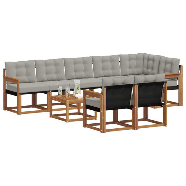vidaXL Set di divani da esterno 9 pcs Grigio Naturale e Chiaro