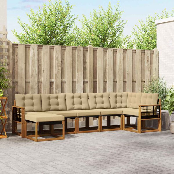 vidaXL Set di divani da esterno con cuscino 7 pcs Naturale e Beige
