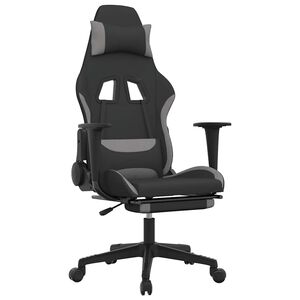 vidaXL Sedia da Gaming Massaggio e Poggiapiedi Nero e Grigio Tessuto