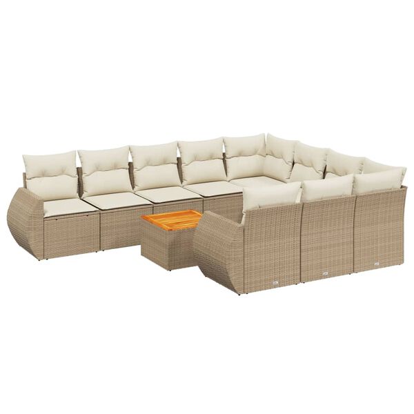 vidaXL Set Divani da Giardino 11 pz con Cuscini Beige in Polyrattan