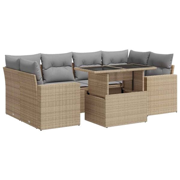 vidaXL Set Divani da Giardino 7 pz con Cuscini Beige in Polyrattan