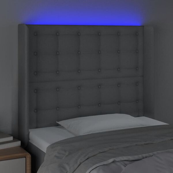 vidaXL Testiera a LED Grigio Chiaro 103x16x118/128 cm in Tessuto
