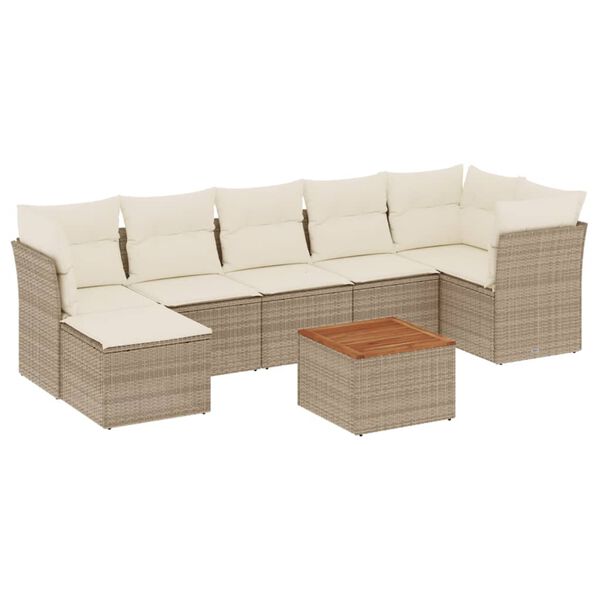 vidaXL Set Divano da Giardino 8 pz con Cuscini Beige in Polyrattan