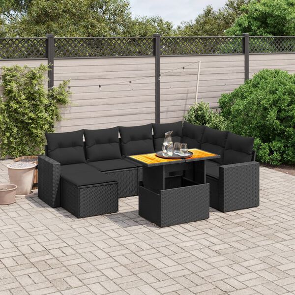 vidaXL Set Divani da Giardino con Cuscini 8 pz Nero in Polyrattan