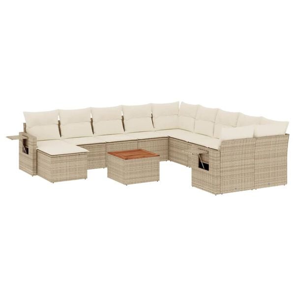 vidaXL Set Divani da Giardino 12 pz con Cuscini Beige in Polyrattan