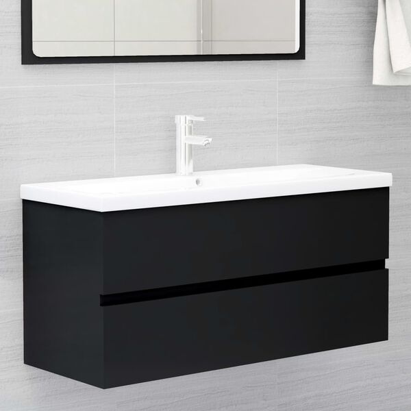 vidaXL Mobile con Lavabo Integrato Nero in Legno Multistrato