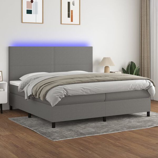 vidaXL Letto a Molle Materasso e LED Grigio Scuro 200x200cm in Tessuto