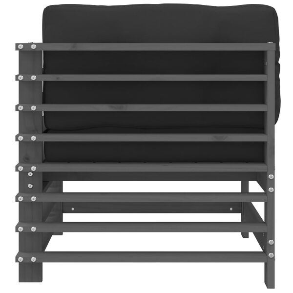 vidaXL Divano Angolare con Cuscini in Legno Massello di Pino Grigio