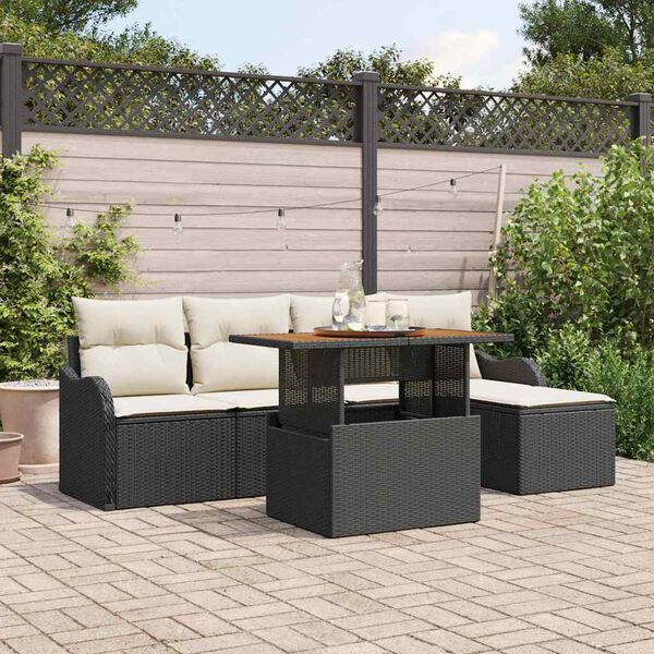 vidaXL Set Divano da Giardino 6 pcs Nero e Crema polyrattan