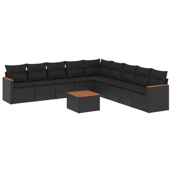 vidaXL Set Divani da Giardino 10pz con Cuscini in Polyrattan Nero