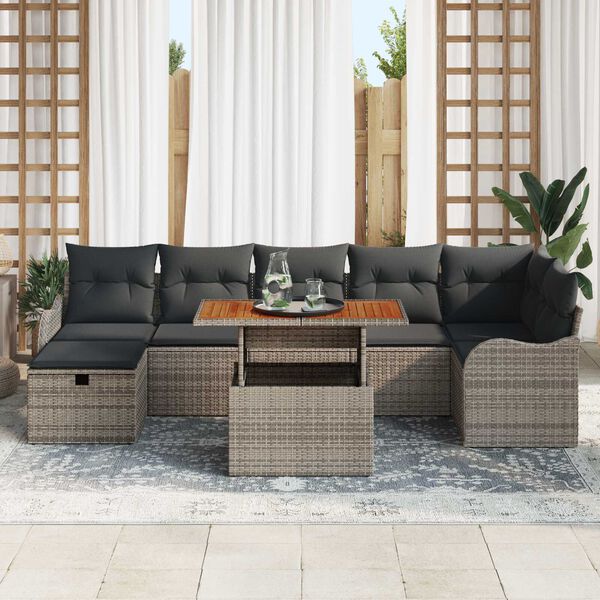 vidaXL Set Divano da Giardino con cuscino 8 pcs Grigio Poly Rattan