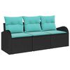 vidaXL Set Divano da Giardino 3 pcs Nero e turchese Poly Rattan