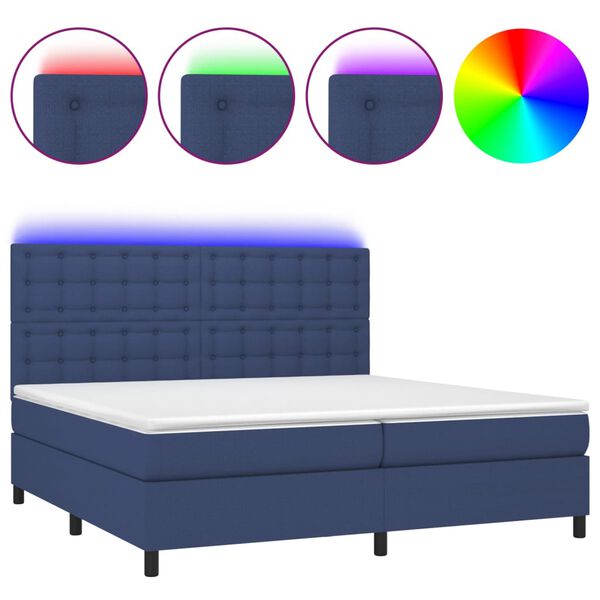 vidaXL Letto a Molle Materasso e LED Blu 200x200cm in Tessuto