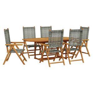 vidaXL Set Pranzo da Giardino 7 pz Grigio Polyrattan e Legno Massello