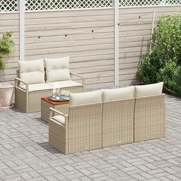 vidaXL Set Divano da Giardino con cuscino 6 pcs Beige polyrattan