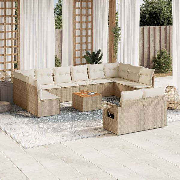 vidaXL Set Divano da Giardino 13 pz con Cuscini Beige in Polyrattan