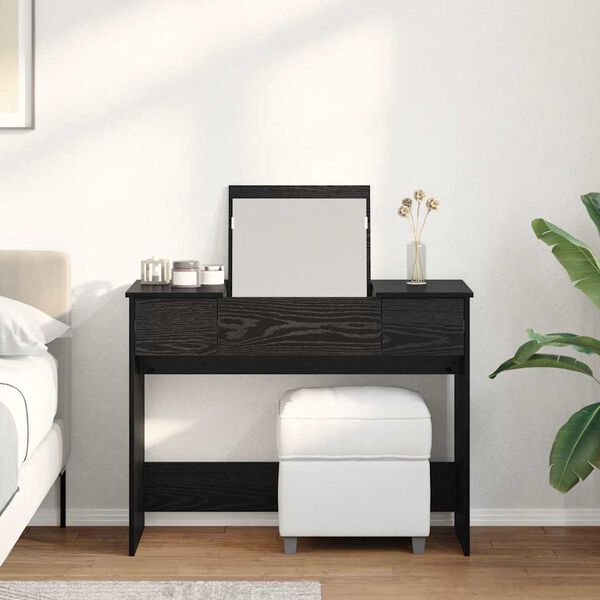 vidaXL Tavolo per Cosmetici con cassetto Rovere Nero 100 x 45 x 76 cm