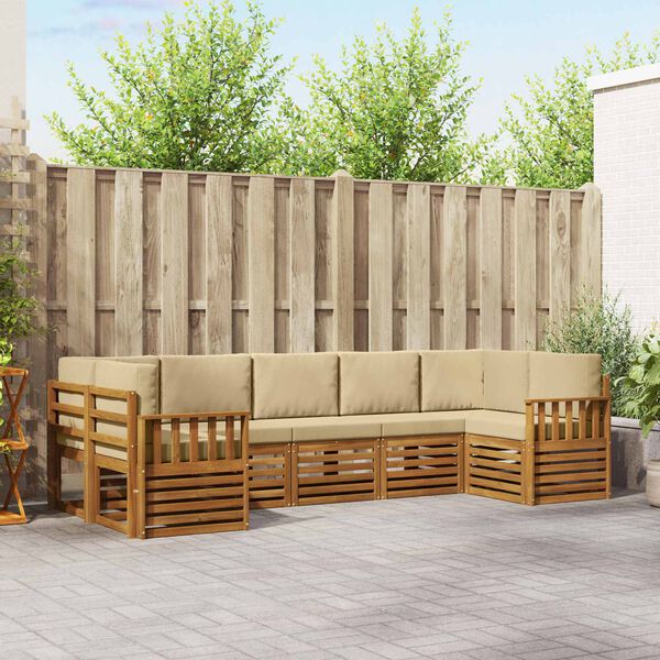 vidaXL Set divani 7 pcs Naturale e Beige Legno di Acacia Massello