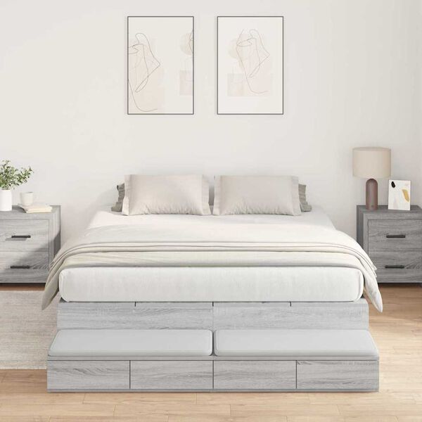 vidaXL Struttura letto con contenitore Grigio Sonoma 160 cm