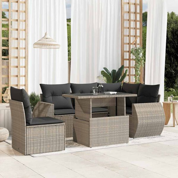 vidaXL Set Divano da Giardino 6pz con Cuscini Grigio Chiaro Polyrattan