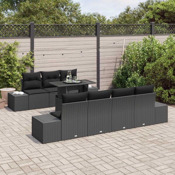 vidaXL Set Divano da Giardino con cuscino 8 pcs Nero
