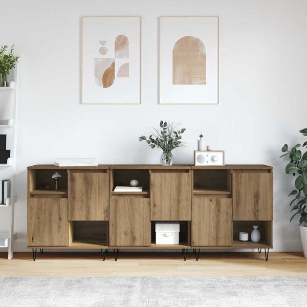vidaXL Credenza 3 pcs Rovere artigianale 60 x 35 x 70 cm