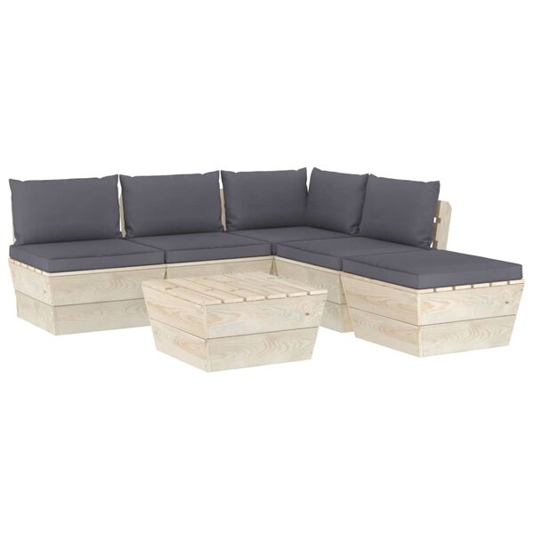 vidaXL Set Divani da Giardino su Pallet 6 pz con Cuscini Legno Abete