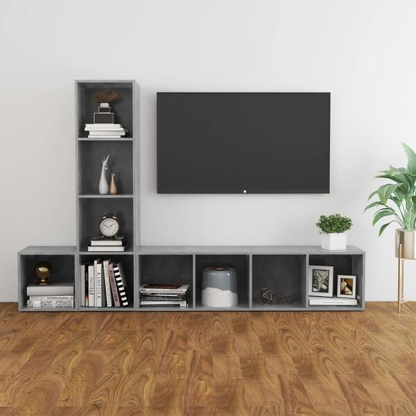 vidaXL Set Mobili Porta TV 3 pz Grigio Cemento in Legno Multistrato