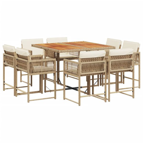 vidaXL Set da Pranzo da Giardino 9 pz con Cuscini Beige in Polyrattan