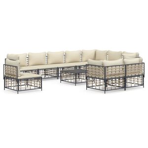 vidaXL Set Divani da Giardino 11pz con Cuscini in Polyrattan Antracite