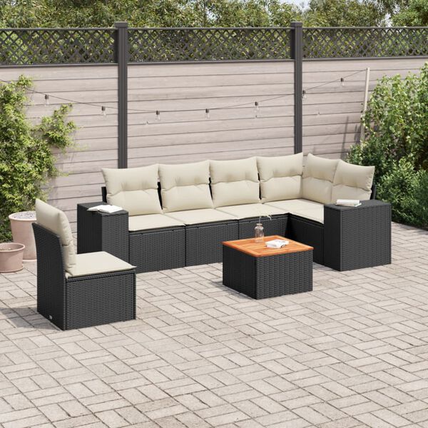 vidaXL Set Divani da Giardino con Cuscini 7pz Nero Polyrattan