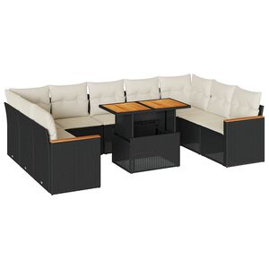 vidaXL Set Divani Giardino 10pz con Cuscini Nero in Polyrattan Acacia