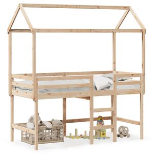 vidaXL Letto Soppalco con Scala e Tetto 90x190 cm Legno Massello Pino