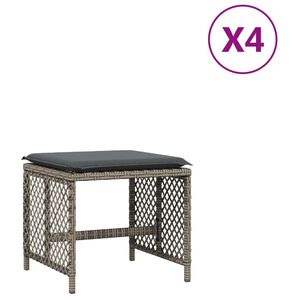 vidaXL Sgabelli Giardino con Cuscini 4pz Grigi 41x41x36cm Polyrattan