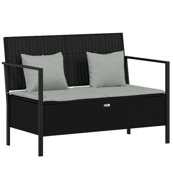vidaXL Panca da Giardino a 2 Posti con Cuscini in Polyrattan Nero