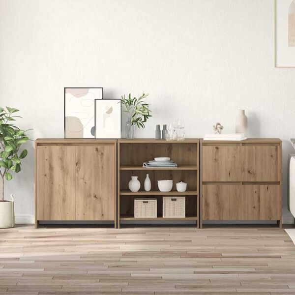 vidaXL Credenza con cassetto 3 pcs Rovere artigianale 70 x 41 x 75 cm