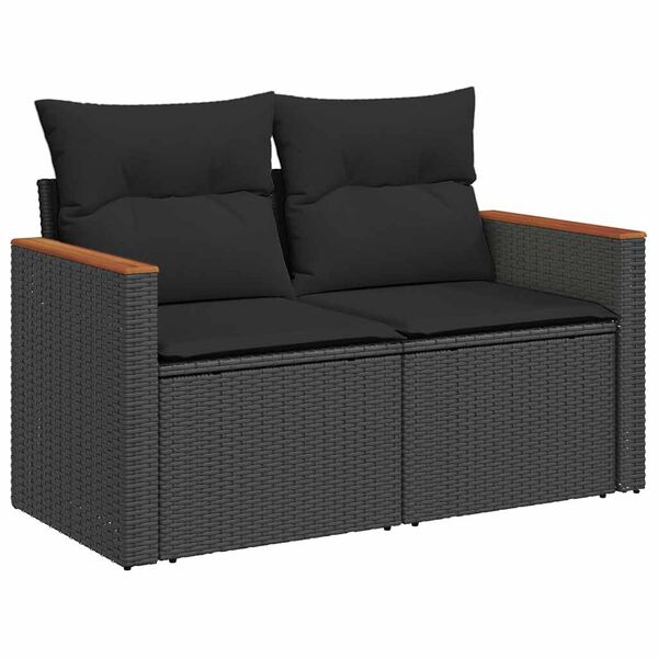 vidaXL Divano da giardino con cuscini 2 posti nero in polyrattan