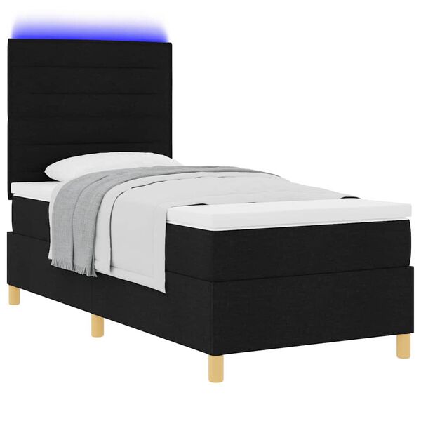 vidaXL Letto a Sorgente LED con materasso Nero 80 x 200 cm Tessuto