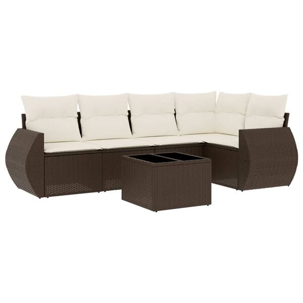 vidaXL Set Divano da Giardino 6 pz con Cuscini Marrone in Polyrattan