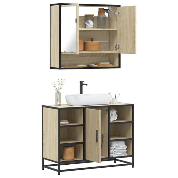 vidaXL Set Mobili da Bagno 2 pz Rovere Sonoma in Legno Multistrato