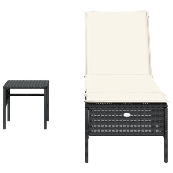vidaXL Lettino Prendisole con Tavolo e Cuscino Nero in Polyrattan