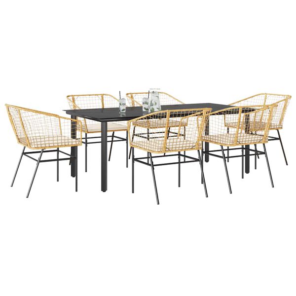 vidaXL Set Pranzo da Giardino 7pz con Cuscini Marrone Polyrattan Vetro