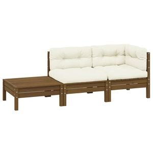 vidaXL Set Divani da Giardino 3 pz con Cuscini Crema Massello di Pino