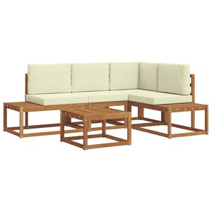 vidaXL Set di divani da esterno con cuscino 5 Pezzo Naturale e Crema