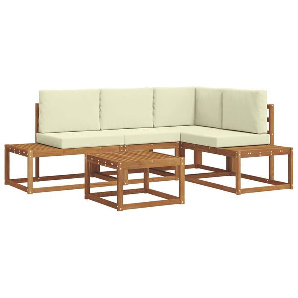 vidaXL Set di divani da esterno con cuscino 5 Pezzo Naturale e Crema
