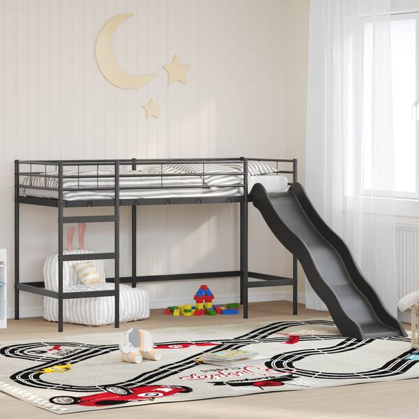 vidaXL Letto loft per bambini con scivolo Nero e antracite