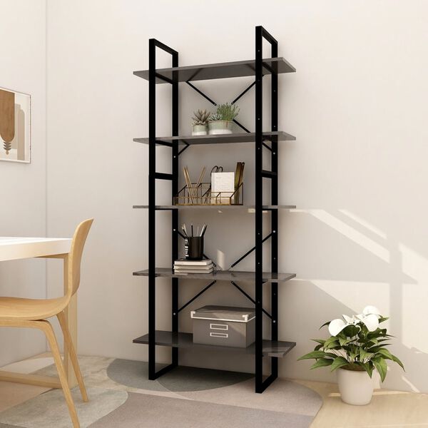 vidaXL Libreria a 5 Ripiani Grigia 80x30x175 cm in Legno Multistrato